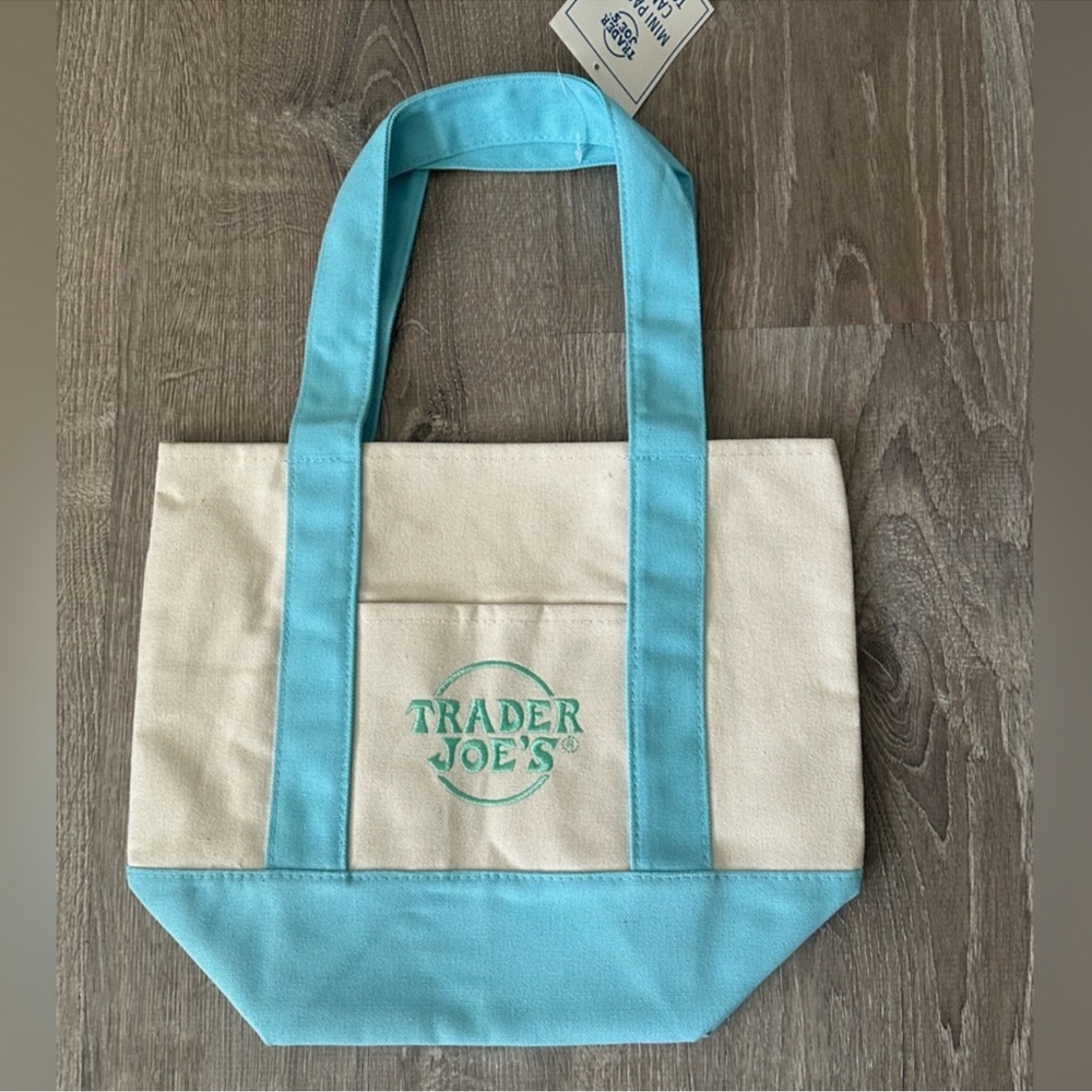 Trader Joe’s mini canvas bag pastel blue NWT‎